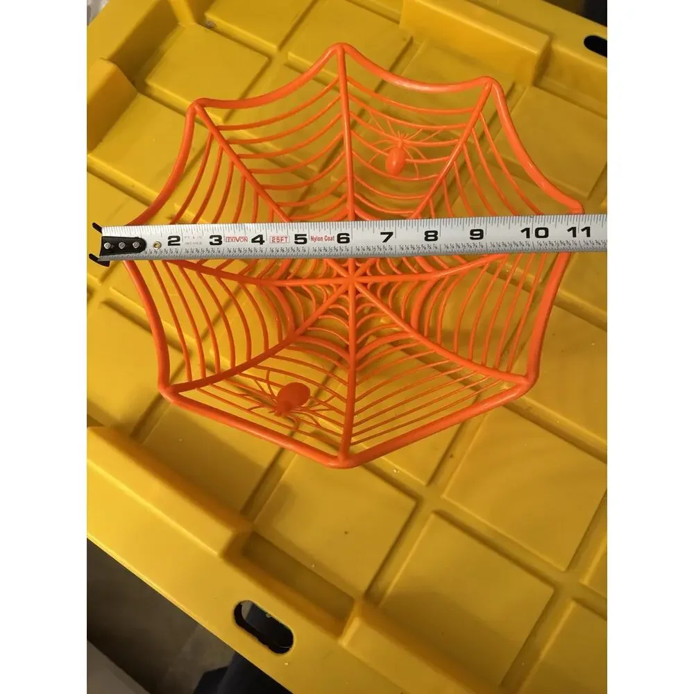 Orange Halloween Spider Web Basket Plastic Spooky Decor Candy